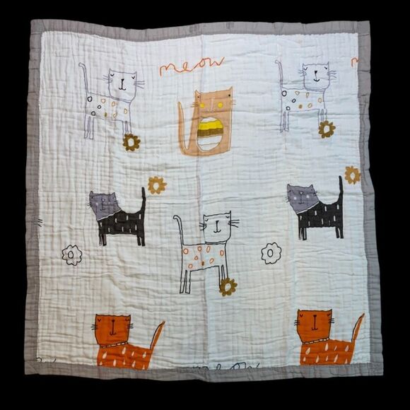 NEW Cute Cat Muslin Baby Blanket - Picture 1 of 5